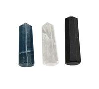 Blessfull Healing Reiki Fluorite, Crystal Quartz, Black Tourmaline Healing Crystal Wand Single Point Gemstone Energy Generator Espiritual Stone Balancing Table Decor (1.5 "a 2")