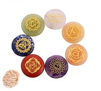 Blessfull Healing Reiki healing crystal round shape 7 pieces Piedras de chakra grabadas, Piedras redondas, Reiki crystal Healing stones Balance Meditation Home decoración mesa Con Rose Desert Selenite