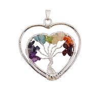 Blessfull Healing Reiki Healing Gemstone Collar de árbol de la vida Colgante de siete chakras Colgante envuelto de alambre en forma de corazón