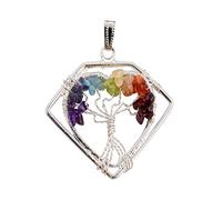 Blessfull Healing Reiki Healing Gemstone Collar de árbol de la vida Colgante de siete chakras Diamante en forma de corazón Colgante envuelto en alambre Diseño 01