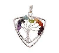 Blessfull Healing Reiki Healing Gemstone Collar de árbol de la vida Colgante de siete chakras Escudo en forma de corazón Colgante envuelto en alambre
