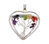 Blessfull Healing Reiki Healing Gemstone Collar de árbol de la vida Colgante de siete chakras Forma de escudo de corazón Colgante envuelto en alambre
