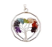 Blessfull Healing Reiki Healing Gemstone Collar de árbol de la vida Colgante de siete chakras Octágono Forma de corazón Colgante envuelto en alambre Diseño 01