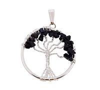 Blessfull Healing Reiki Healing Gemstone Collar de árbol de la vida Piedra del sol Forma de círculo Colgante envuelto en alambre