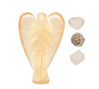 Blessfull Healing Reiki tallada piedra preciosa espiritual Guardian Pocket Yellow Fluorite Angel Statue "2 pulgadas aprox. | Selenita del desierto de rosas | Selenita de cubo | Corazón de selenita