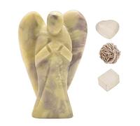 Blessfull Healing Reiki Tallado con espirituales Guardian Pocket Serpentine Angel Statue 1.75 "pulgadas aprox. | Selenita del desierto de rosas | Cubo de selenita | Corazón de selenita