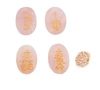 Blessfull Healing Rose Quartz Balance Meditación Oficina en casa Decoración de la mesa Forma ovalada Reiki Healing Crystal USUI Juego de símbolos de 4 piezas con Rose Desert Selenite