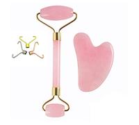Blessfull Healing Rose Quartz Roller y Gua Sha Scraping Plate Set, herramienta antienvejecimiento masajeador herramienta tradicional rascador facial