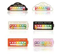 Blessmrich 6 Piezas Pin Social Battery, Broches Divertidos para Estado de Ánimo Social para 7 Días, Broche Gracioso, Pin Batería Social para Mochilas Chaquetas Sombreros