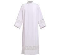 BLESSUME Alba de sacerdote católico plisada de encaje para púlpito litúrgico, Blanco 11, XX-Large