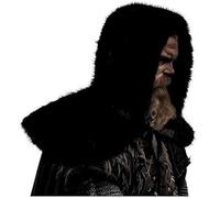 BLESSUME Capa medieval con capucha de piel sintética de guerrero vikingo para hombre, accesorio de invierno