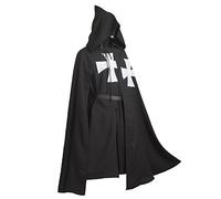 BLESSUME Conjunto de disfraz de caballero templario medieval con capa y cinturón para cosplay (negro 2)
