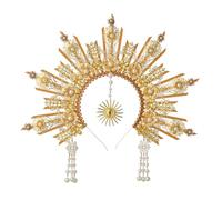 BLESSUME Diosa corona de halo de espiga dorada diadema de nailon con cremallera para boda novia diadema tiara