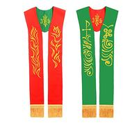 BLESSUME - Estola Reversible con Cordero de Dios Bordado, Color Verde y Rojo