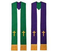 BLESSUME Estola reversible de pastor del clero de la iglesia, Verde Y Morado 5, talla única