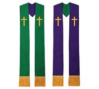 BLESSUME Estola reversible para pastor del clero de la iglesia, Verde y morado 6, talla única