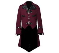 BLESSUME gótico Victoriano Tailcoat Steampunk VTG Escudo Chaqueta Víspera de Todos los Santos Cosplay Disfraz (S, Vino Rojo)
