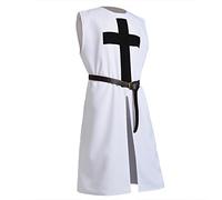 BLESSUME Hospitalario Caballero Sayo Medieval Sobretodo con Cinturón (Blanco 2)
