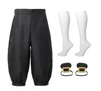 BLESSUME Juego de pantalones de disfraz medieval, 3 piezas, piratas, vikingos, pantalones renacentistas, calcetines, cosplay, zapatos con hebilla, unisex, Negro , XXL