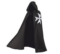 BLESSUME Medieval Caballeros Hospitalario Capa Negro LARP capa con Cruz Blanca (Negro 2)