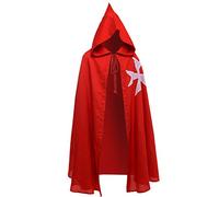 BLESSUME Medieval Caballeros Hospitalario Capa Negro LARP capa con Cruz Blanca (Rojo)
