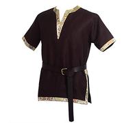 BLESSUME Medieval Vikingo Sayo con un cuero de PU Cinturón Disfraz (Marrón, XL)