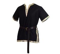 BLESSUME Medieval Vikingo Sayo con un cuero de PU Cinturón Disfraz (Negro, S)