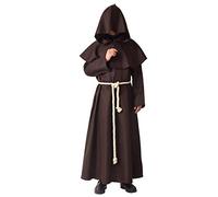 BLESSUME Monje Disfraz Sacerdote Fraile Medieval Encapuchado Renacimiento Túnica (L, Marrón)