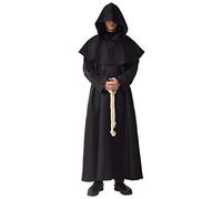 BLESSUME Monje Disfraz Sacerdote Fraile Medieval Encapuchado Renacimiento Túnica (L, Negro)