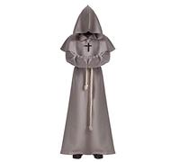 BLESSUME Monje Disfraz Sacerdote Fraile Medieval Encapuchado Renacimiento Túnica (M, Gris)