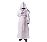 BLESSUME Monje Disfraz Sacerdote Fraile Medieval Encapuchado Renacimiento Túnica (S, Blanco)