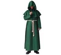 BLESSUME Monje Disfraz Sacerdote Fraile Medieval Encapuchado Renacimiento Túnica (S, Verde)