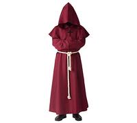 BLESSUME Monje Disfraz Sacerdote Fraile Medieval Encapuchado Renacimiento Túnica (XL, Borgoña)