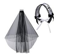 BLESSUME Pañuelo Medieval para la Cabeza Tocas para Mujeres Velo Triangular Mantilla Clásica de Encaje Suave Velo de Capilla, Negro 12, Talla única