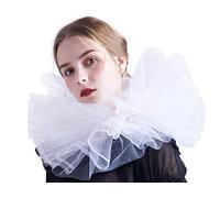 BLESSUME Renacimiento Collar Payaso Malla Victoriano Mujeres Cuello Ruffle Gorguera para Halloween, Carnaval (Blanco)