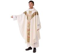 BLESSUME Sacerdote Celebrante Casulla católico Iglesia Padre Masa Vestimentas Robe con Bordado (Blanco)