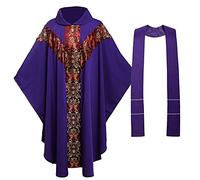BLESSUME Sacerdote Celebrante Casulla católico Iglesia Padre Masa Vestimentas Robe con Bordado (Púrpura)