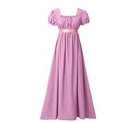 BLESSUME Vestido de regencia para mujer con mangas abullonadas con volantes cinturón vestido de fiesta con cintura imperio, morado, S