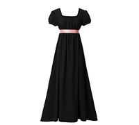BLESSUME Vestido de Regencia para Mujer Manga Abullada con Volantes Cinturón Vestido de Fiesta con Cintura Imperio, Negro , S