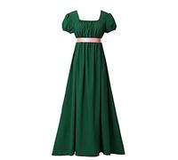 BLESSUME Vestido de Regencia para Mujeres Mangas Abullonadas con Volantes Cinturón Vestido de Baile con Cintura Imperio, verde, S