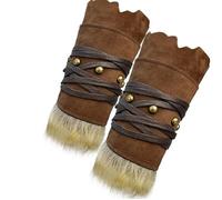 BLESSUME Viking - Brazaletes de cuero medieval para tiro con arco con piel sintética, protectores de brazo LARP ajustables para cosplay, Halloween