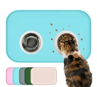 BLESWIN Alfombrilla Impermeable de Silicona para Alimentar Mascotas con Borde Elevado, fácil de Limpiar, Mantel Individual para Cuencos de Gato (Azul, 60 x 40 cm)