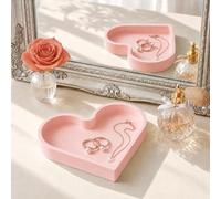 BLESWIN Bandeja de silicona con forma de corazón para joyas, plato para anillos, bonita bandeja para collares y pendientes, regalo de decoración del hogar para mamá, hija, amiga o novia, color rosa