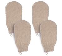 Bleu Bath Paquete de 4 guantes de baño de algodón exfoliante natural, guantes de ducha, esponja de lufa, lavable a máquina, limpiador corporal (Gentle Ramie)