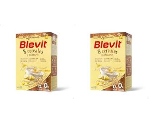 Blevit Optimum 8 Cereales y Plátano | 250g | Papilla para Bebé con 85% de Cereales - Copos de Plátano, Vitaminas, Minerales y Fibra (Paquete de 2)