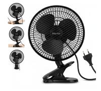 BLEYTON Ventilador de Escritorio, Pinza, Pared y Sobre Mesa 20W Negro | Mini Ventilador Clip Eléctrico Potente y Silencioso, 2 Velocidades, 180º Oscilacion | Diámetro 20 cm Pequeño