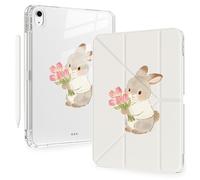BlHMCASE Bonita funda para iPad Pro de 11 pulgadas (M5/M4) 2025/2024 con soporte para lápices, apagado y encendido automático, cubierta trasera acrílica de cuero blanco desmontable
