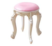 Bliajkswyr Banco de tocador Vintage Tallado, Taburete Redondo para Maquillaje, 43 cm, Silla de Piano sin Respaldo con cojín Acolchado, Tallado en Madera para Dormitorio, salón(Pink Leather)