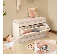 Bliajkswyr Banco Zapatero Banco para Zapatos de Entrada con cajones abatibles y Asiento Ahorro De Espacio Cómodas Asiento Acolchado Moderno Banco de Zapatos Centro de organización(White,80x24x48cm)