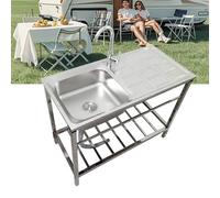 Bliajkswyr Fregadero Simple Al Aire Libre con Soporte Portatil Fregadero Exterior Jardin 75x40x75cm Fregadero con Armario Bajo para Interior 1 Lavabo Fregadero De Cocina De Acero Inoxidable